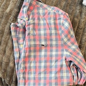 Vineyard Vines Men's Casual Pink and Blue Plaid Shirt
